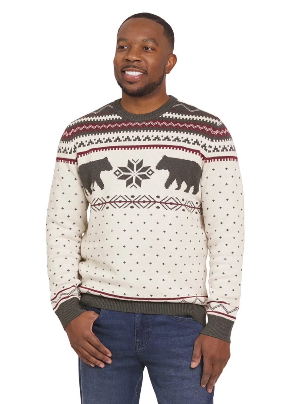 Men's Fair Isle Bear Pattern Crewneck Sweater